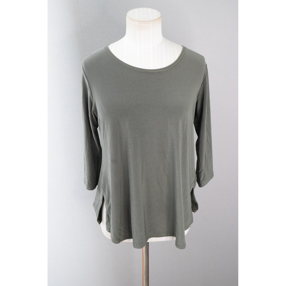 Sympli Women's Olive Green 3/4 Sleeve Round Neck Tunic Top Size 6